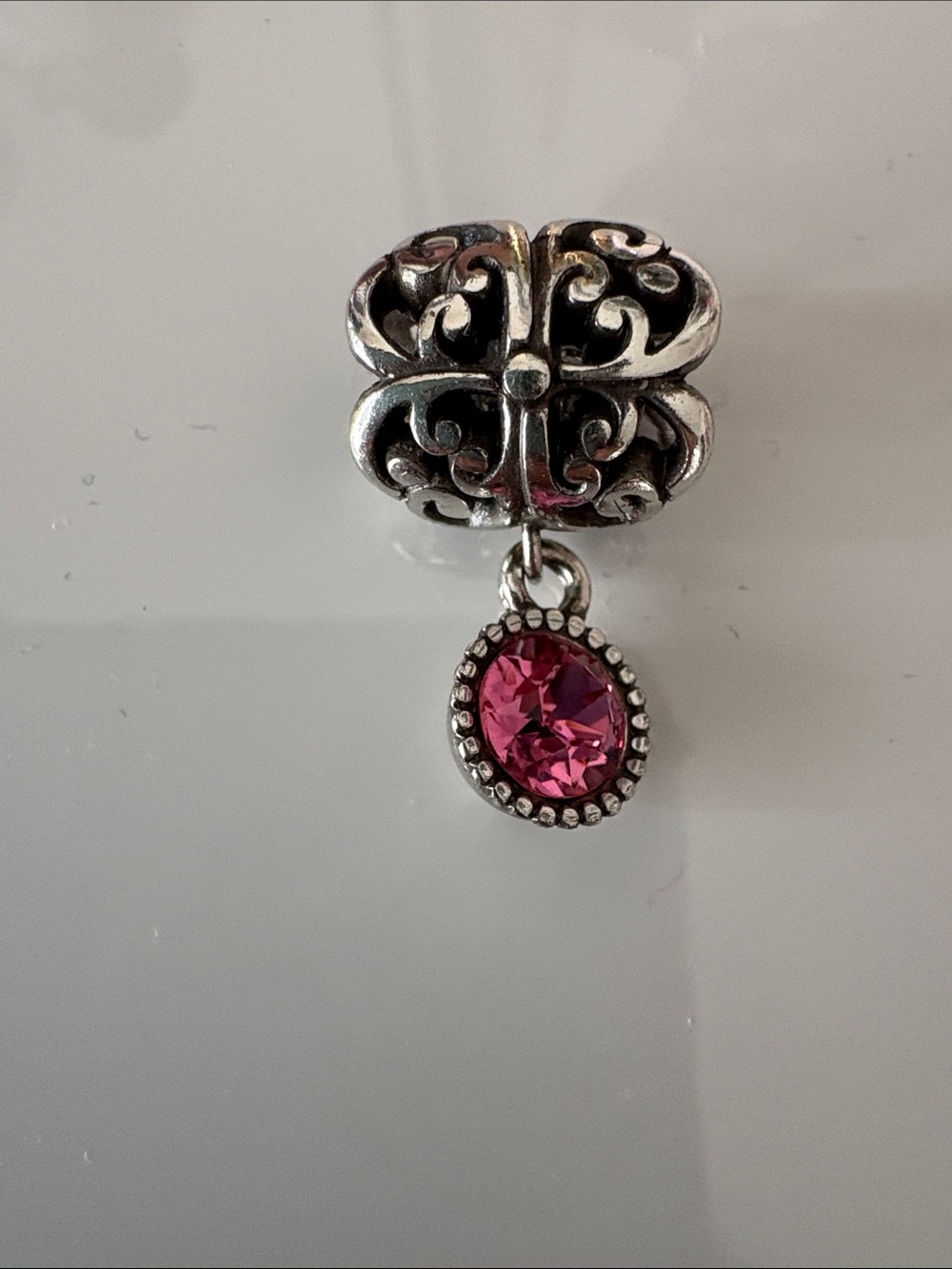 Brighton Silver Filigree Charm with Pink Crystal Drop new without tags